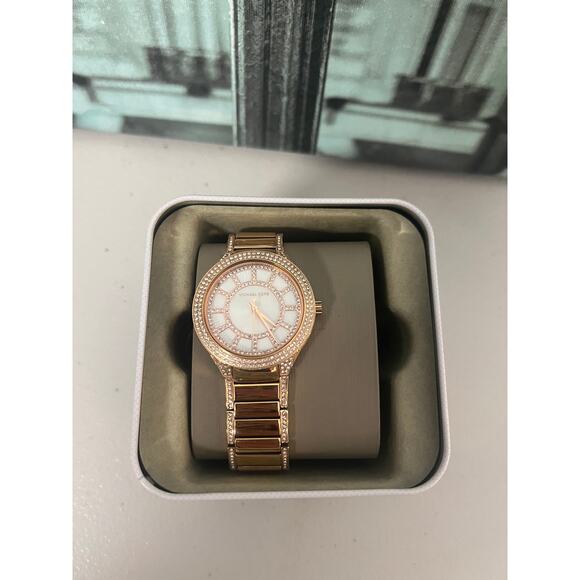 Michael Kors MK3313 Womens Gold Crystal Watch White MOP Dial Stainless Steel main image 5